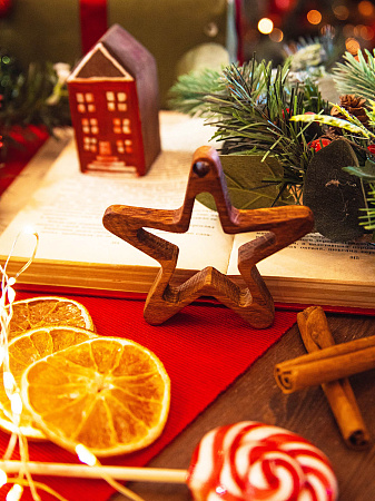 Новогодняя деревянная ёлочная игрушка из натурального дуба Звездочка от Мастерской уюта CandleKraft